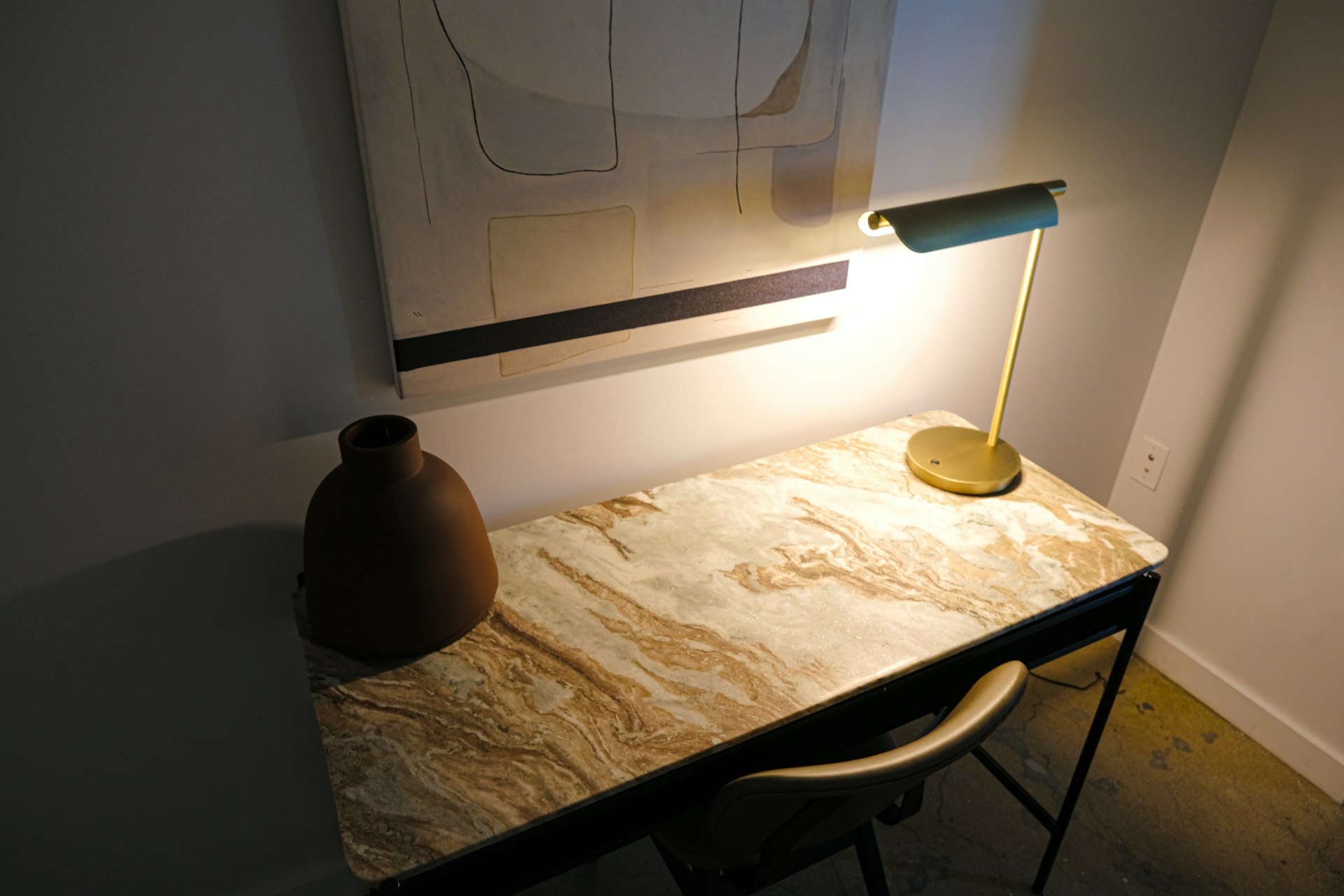 Custom hotel furniture desk with stone countertop and integrated lighting